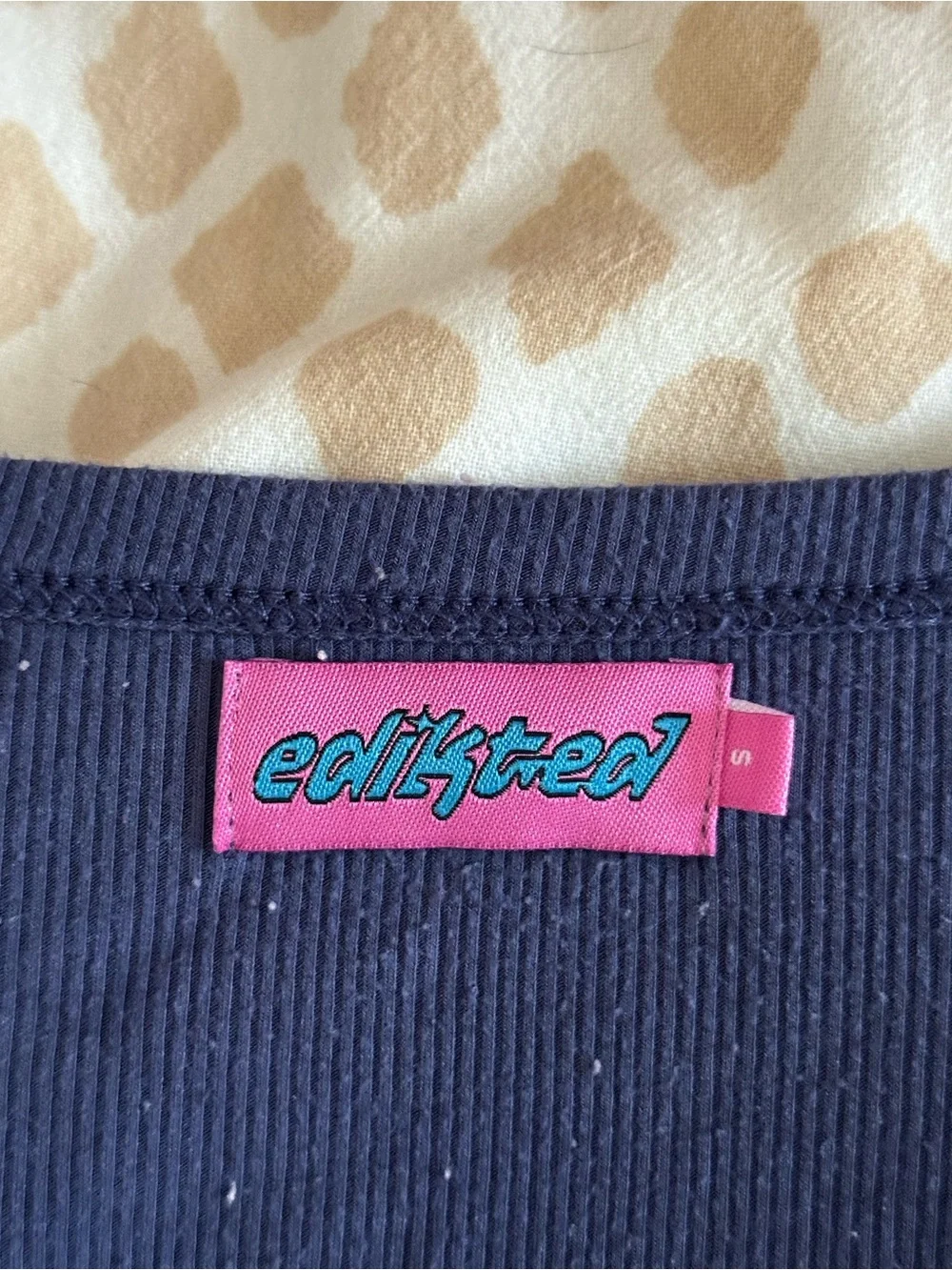 Edikted Navy Ribbed Top with Tiny Bow - Picture 3 of 4